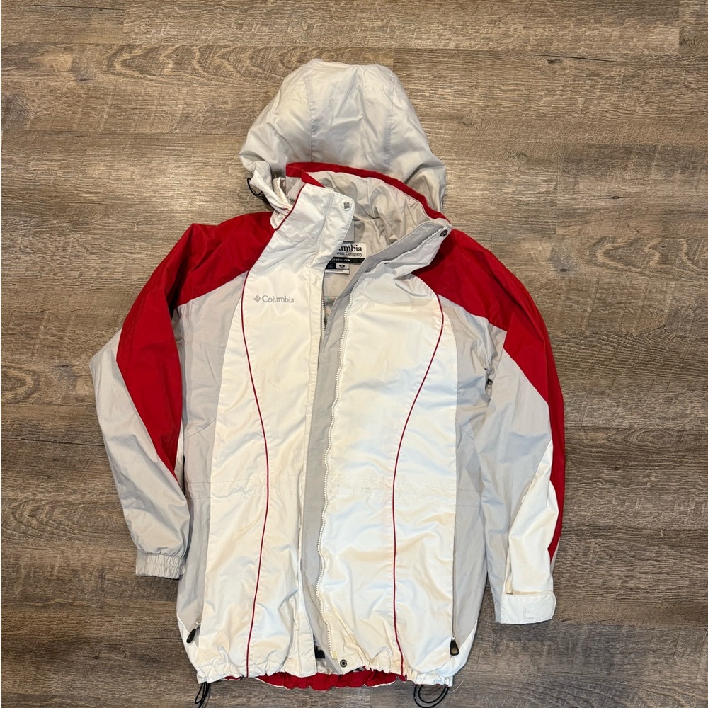 Columbia Sportswear Womens Interchange Hooded Jacket Size Medium White Grey Red